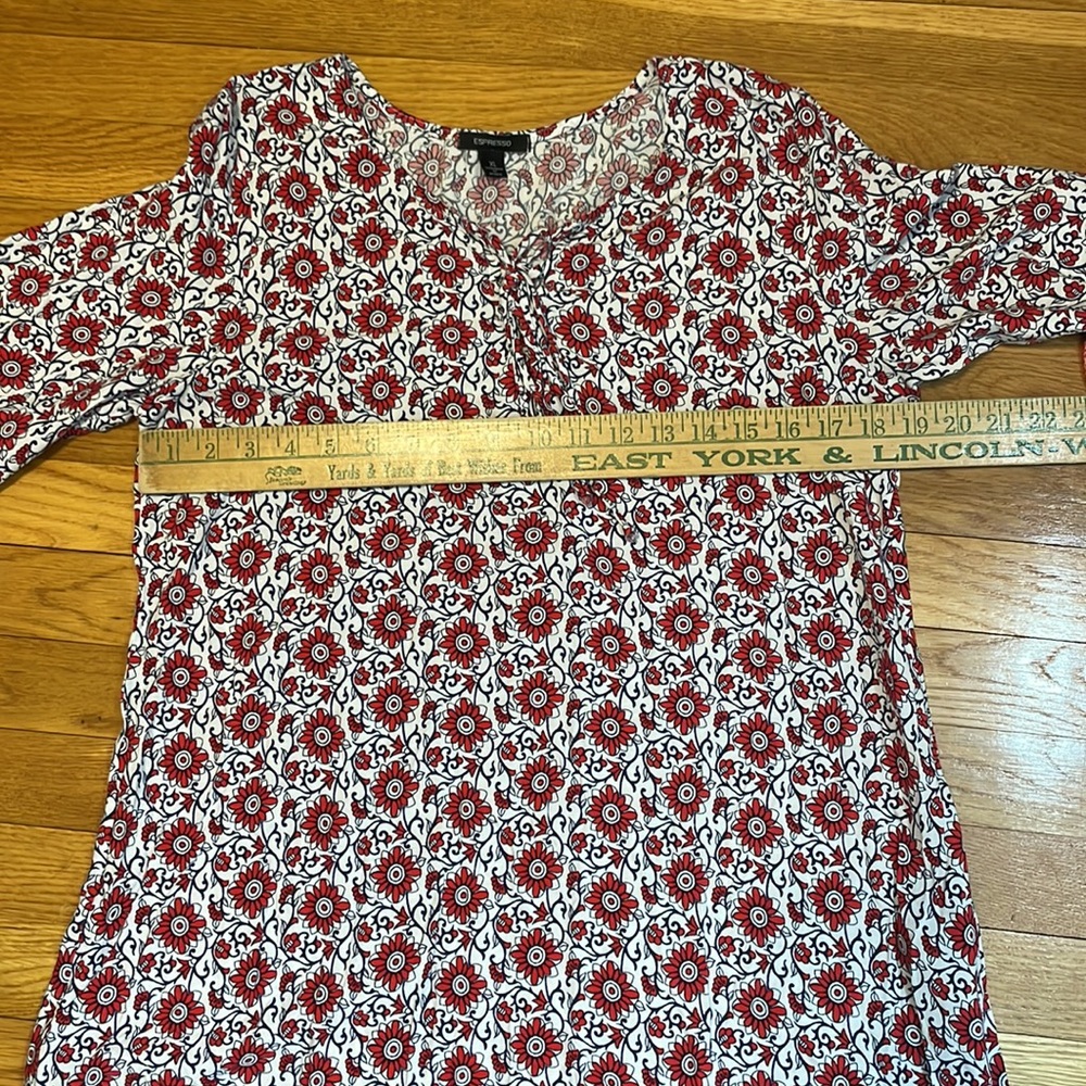 Espresso Womens XL Dress 1/2 Sleeves Floral Red White Blue Design - Picture 7 of 8